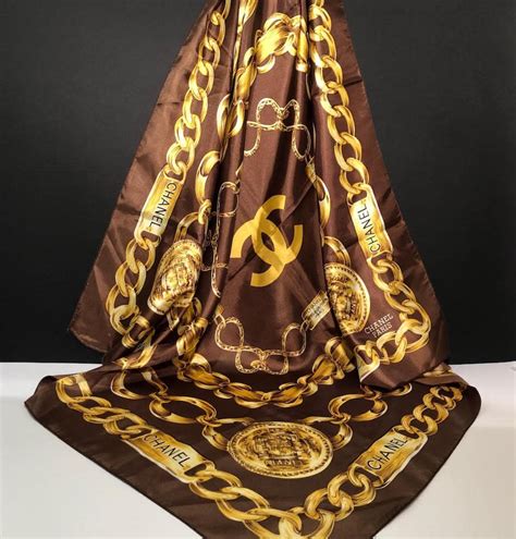 vintage chanel silk scarf with emblems